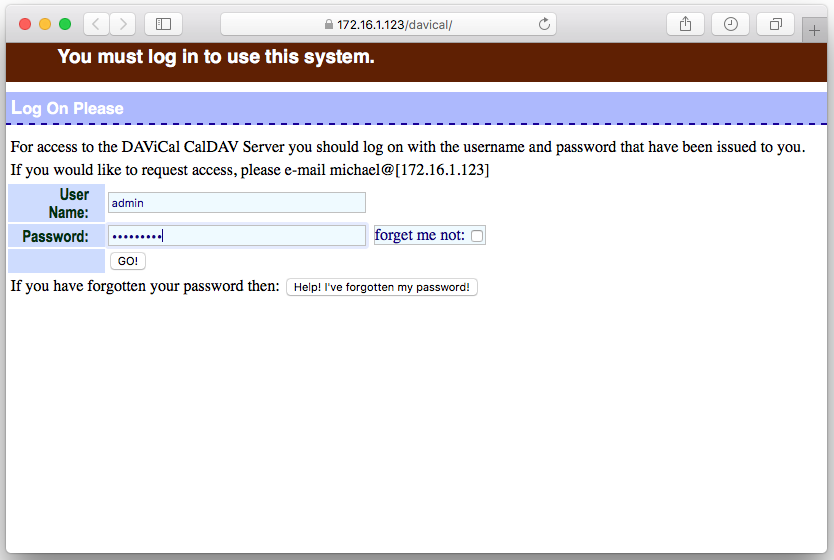 DAViCal Login