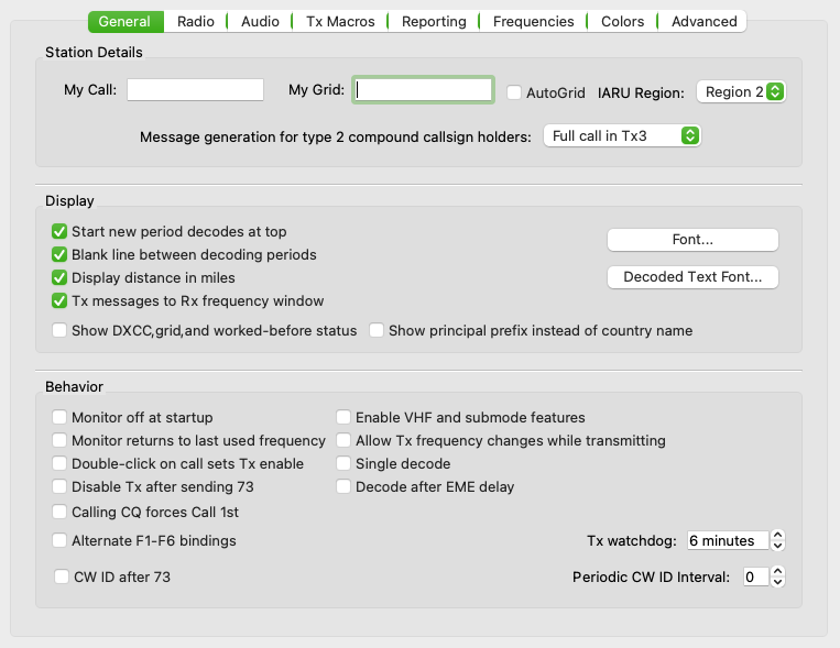 WSJT-X General Settings